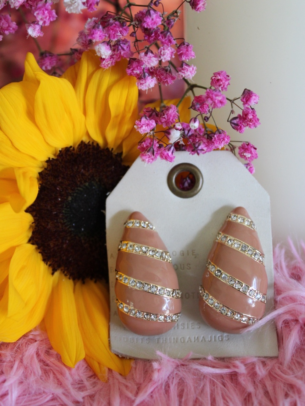 Anthropologie Pink Rhinestone Statement Stud Earrings